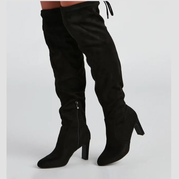 Windsor Shoes - Windsor New Heights Over The Knee Black Faux Suede Block Heel Boots 7.5